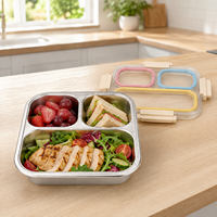 Boîte à lunch pour enfants en PP, sans BPA, avec plateau amovible en acier 304, 850 ml, 2 compartiments, couleur personnalisée, compatible lave-vaisselle, pour l'école, vente en gros