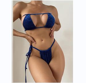 Ensemble de luxe pour femmes en 2 pièces, bikini <span class=keywords><strong>sexy</strong></span> en dentelle avec diamants, maillot de bain à paillettes fendu avec strass pour femmes - Product Image 3