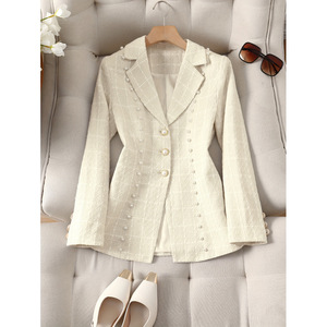 White Long Sleeve Blazer Women Pearl Button Suit Set <b>UK</b> 8-18 Middle Aged Elderly - Product Image 3