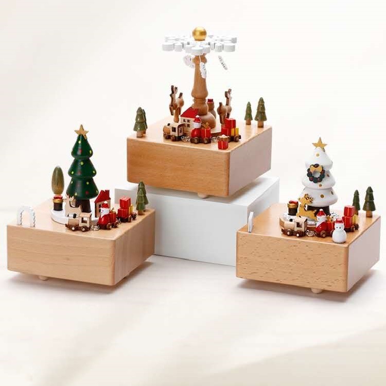 2022 Christmas music box style wooden music box arts and crafts creative Christmas gift desk place children's toys