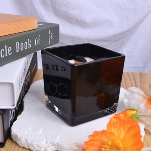 <b>Square</b> Glass Scented <b>Candle</b> Black White Home Decor Soybean Mixed Wax 1 Wick Machine Made - Product Image 3