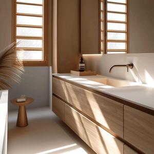 Meuble de salle de bain tout-en-un moderne avec lavabo en céramique en plaque de roche, style bois moderne, pour lavage <span class=keywords><strong>des</strong></span> mains et du visage - Product Image 5