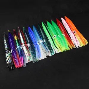 SUPERIORFISHING Falda de calamar suave 9/7.5cm Señuelo de pesca de pulpo artificial luminoso Cebos de curricán TJ100