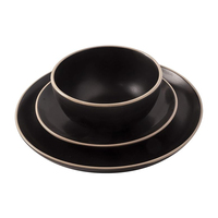 Ensemble de vaisselle et bols élégants noirs nordiques en gros, série de vaisselle de luxe en mélamine personnalisée pour restaurant, bord doré pour fêtes