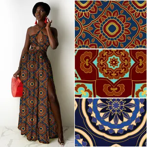 Fabric Manufacturer Digital Print 250Gsm Polyester Elastic Dress Fabric Designer Customize Print African Fabric