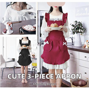 可定制三件套围兜日式围裙薄款韩版褶边蕾丝家居厨房用美甲棉质材质LOGO - Product Image 2