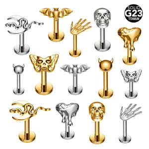 เครื่องประดับเจาะร่างกายแบบเกลียวใน รุ่น G23 ไทเทเนียม ลายหัวกะโหลกสิงโต พร้อมปีก  สำหรับเจาะริมฝีปาก หู ลิ้น และเฮลิกซ์ - Product Image 1