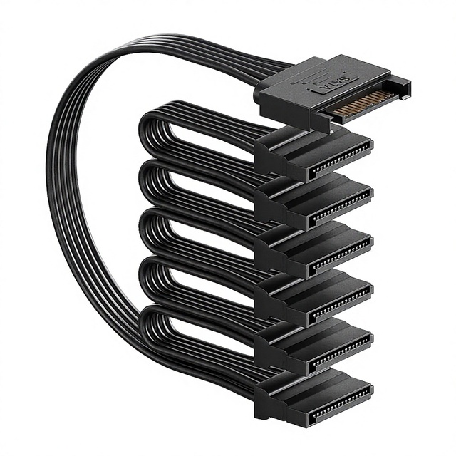 Sata Power Splitter Cable 6 Way, 15 Pin SATA to 6 for HDDSSDOptical Drives, Sata Power Connector Supply Extension Cable, Black