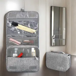 New Polyester Large Hanging Travel Makeup Bag Unisex Zipper Closure Waterproof Portable Hanging Toiletry Bag
