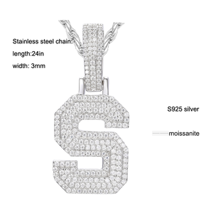 Personalizzazione lettera design ciondolo personalizzato <span class=keywords><strong>925</strong></span> <span class=keywords><strong>argento</strong></span> <span class=keywords><strong>e</strong></span> moissanite - Product Image 4