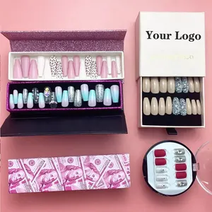 1 Box Custom Logo White Press Free Plastic Foil And 1 Special Glue For Nail Art Press on Nail Packaging Box Custom