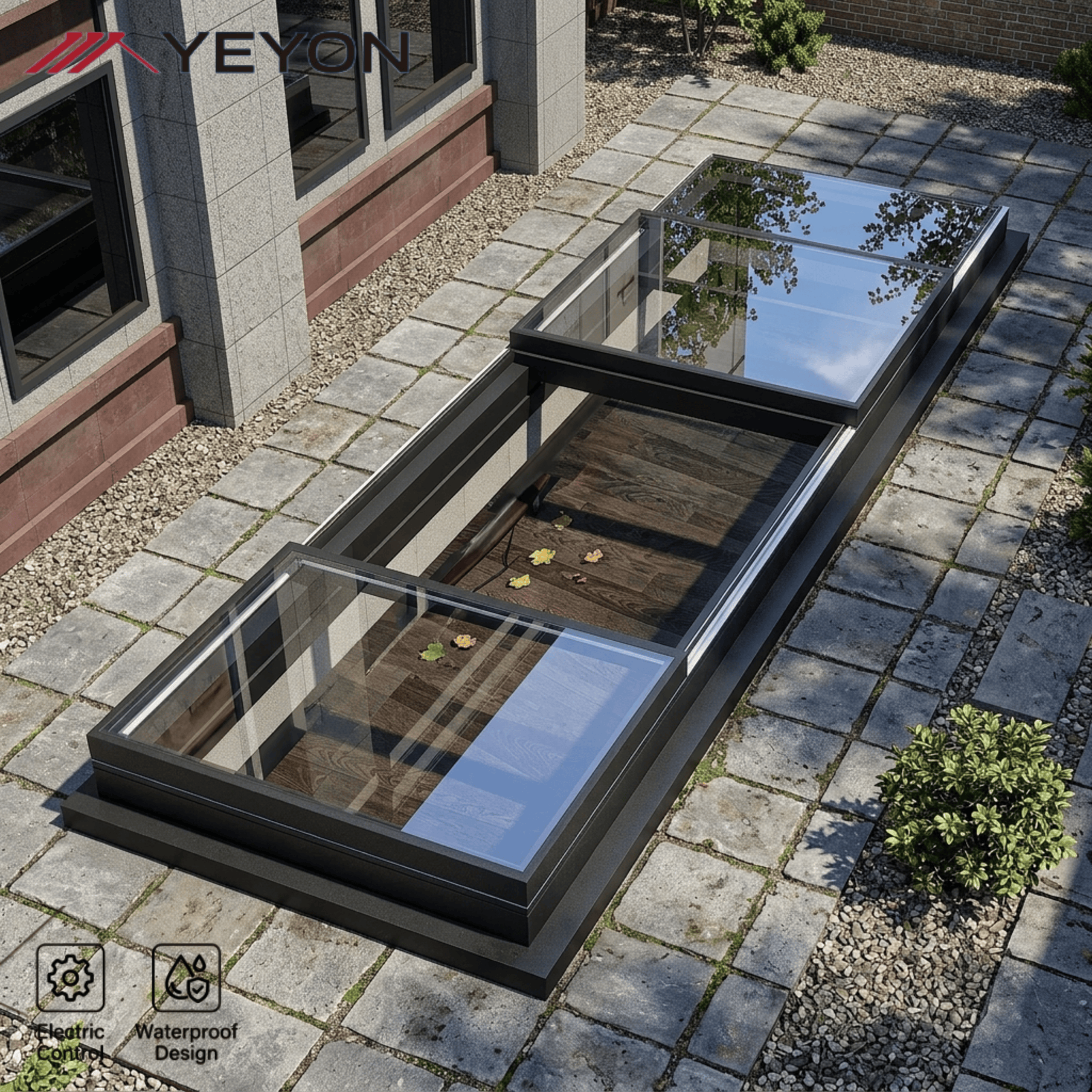 2026 Yeyon OEM Custom Ceiling Balcony Modern Glass Automatic Ceiling Skylight windows Durable Vent House Roof Skylight Windows