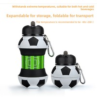 Bouteille d'eau sportive pour étudiants, design ballon de football, tasse pliable en silicone, portable, anti-chute, anti-fuite, réutilisable, 550 ml