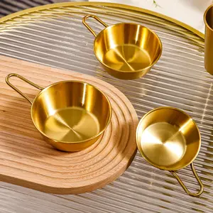 Korean Style Golden Rice Wine Bowl 304 Stainless Steel With Handle Snack Food Restaurant Special Seasonings