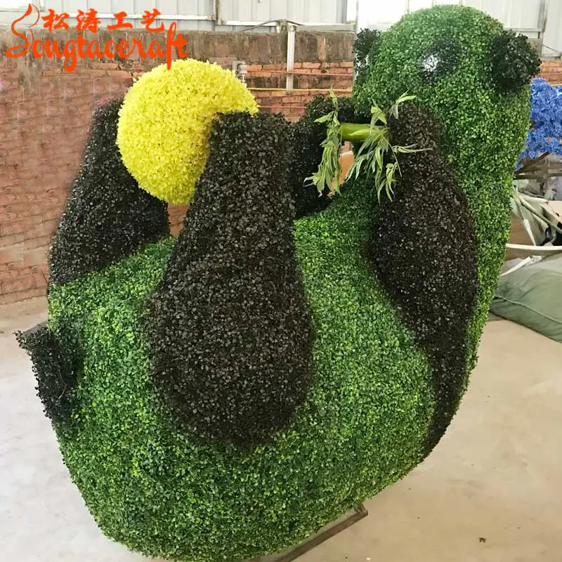 Topiary Lumut Raksasa Bentuk Hewan Panda, Bingkai Kawat Rumput Buatan Patung untuk Taman Dalam Ruangan