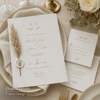 Invitation de mariage botanique vintage personnalisée, illustration délicate de fleurs séchées avec estampage à chaud