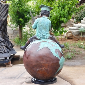 <span class=keywords><strong>Statue</strong></span> <span class=keywords><strong>da</strong></span> <span class=keywords><strong>Giardino</strong></span> in Bronzo a Grandezza Naturale YOUFINE, Bambino che Legge Seduto su una Sfera Terrestre, Decorazione per Scuole e Spazi Esterni - Product Image 2