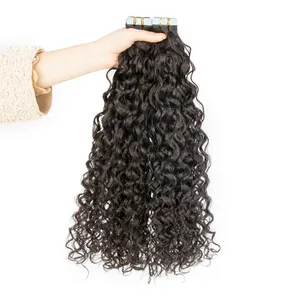 Wholesale Vendor Water Wave Tape In Hair Extensions 100 Raw Human Hair Curly Tape In Extensions