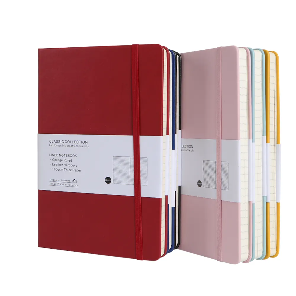 Wholesale leather bound lined journal elastic band notebook with high quality