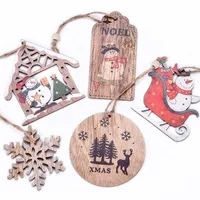 사각형 라운드 모양 눈송이 사슴 썰매 집 중공 새겨진 나무 크리스마스 장식품