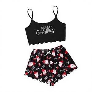 Christmas <strong>Women</strong> Girl Suspender Shorts Pajama Set <strong>Xmas</strong> Pattern Printed Sleepwear Two Piece Set <strong>Pyjamas</strong> for <strong>Women</strong> Summer - Product Image 1