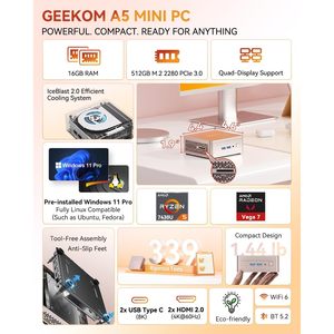 GEEKOM <b>Mini</b> <b>PC</b> AMD Ryzen 5 7430U 16GB RAM 512GB SSD Windows 11 Pro Home Office Use - Product Image 2