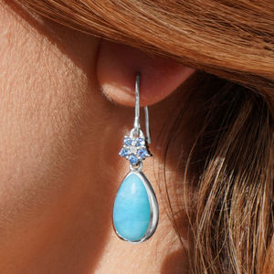 Tiempo de Envío de 10 Días, Piedra Larimar Azul, Gema de Larimar, Pendientes de Cuarzo Larimar - Product Image 3
