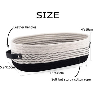 Cesto <span class=keywords><strong>portaoggetti</strong></span> ovale pieghevole in corda di cotone intrecciata con manici in pelle <span class=keywords><strong>per</strong></span> l'organizzazione di giocattoli, <span class=keywords><strong>per</strong></span> la casa, la cameretta e il <span class=keywords><strong>bagno</strong></span> - Product Image 6