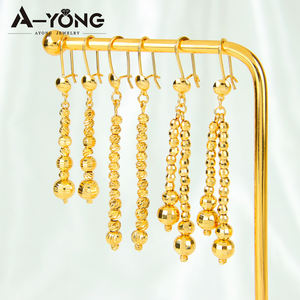 أقراط زفاف جديدة بالجملة لعام 2025 مطلية بالذهب عيار 21 قيراط على الطراز الدبي، أقراط طويلة متدلية للنساء لحفلات الزفاف والمناسبات - Product Image 4