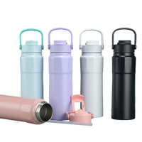Bouteille d'eau isotherme en acier inoxydable 750 ml avec couvercle 2-en-1 à paille et bec verseur, isolation froide 6-12 heures, anti-fuite, pour le camping