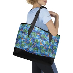 Sac fourre-tout bleu à imprimé tropical, sac à main palmier, grand sac isotherme personnalisé avec fermeture éclair, sac à bandoulière - Product Image 6
