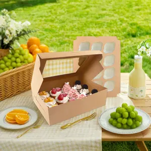 6 12 24-Hole Brown Kraft Paper Muffin/Cake/Cupcake Packaging Box with UV Coating & Embossing Baby Food Cookie Dessert Storage