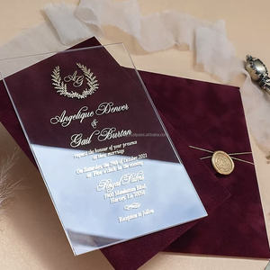 Cartes d'invitation personnalisées en acrylique transparent pour la Saint-Valentin, la fête des mères, le Ramadan, la remise des diplômes - Estampillage à chaud doré sur soie - Product Image 1