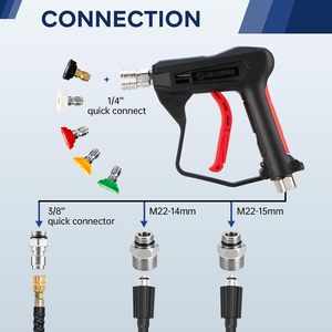 Nouvelle pistolet de lavage YUJIA à raccord rapide 1/4'' 4350 PSI, 5 buses de pulvérisation, prise mâle 3/8'' et raccords M22-14/15mm - Product Image 2