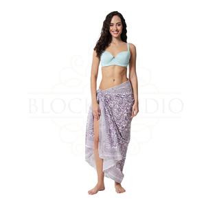 Sarong en coton imprimé à la main, motif lavande lilas, pour femme, léger, idéal comme paréo de bikini, vêtement d'été - Product Image 4