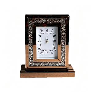 Horloge de table moderne de luxe en cristal, silencieuse, couleur or rose, avec verre diamanté - Product Image 5