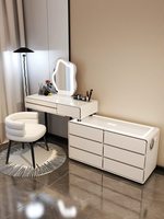 Nouvelle coiffeuse en bois massif et table de maquillage avec tiroirs intelligents intégrés - Meuble de chambre moderne et épuré