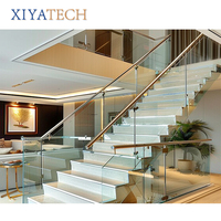XIYATECH personnalisé moderne structure en acier escalier intérieur SC-6100 verre trempé bande de roulement en bois sécurité pour Villa garde-corps escaliers