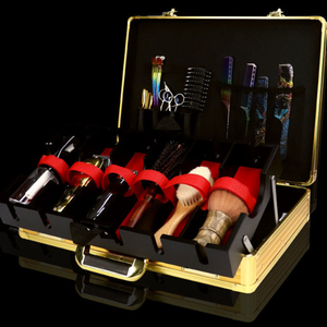 Valise de barbier en aluminium de luxe dorée, <span class=keywords><strong>mallette</strong></span> à code pour la <span class=keywords><strong>coiffure</strong></span>, grand espace, boîte à outils de barbier, Barberia avec porte-tondeuse - Product Image 1