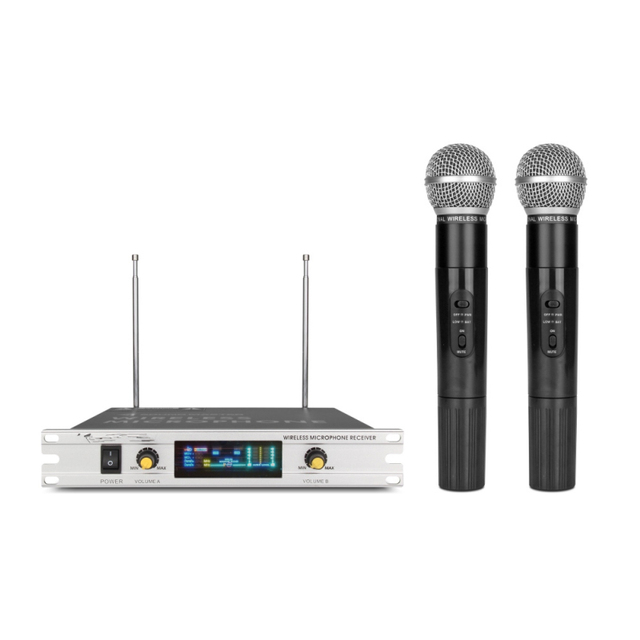Wholesale VHF Dynamic Wireless Microphone System Dual Channel Karaoke Mic 50 Meters Range With Handheld Mic