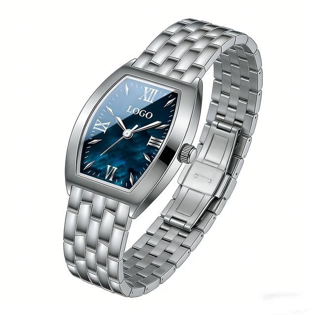 Lady's Fashion MOP Tonneau Quartz Watch 9mm Case Thickness Stainless Steel Minimalist Waterproof Watch