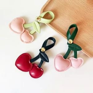 Cute Fruit <b>Keychain</b> Fashion Heart Cherry Charm Pendant Pu Leather Backpack Accessory - Product Image 1
