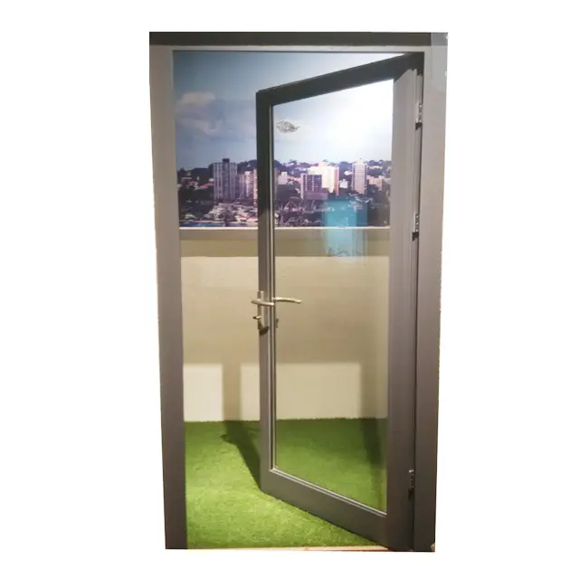 Good quality black steel look aluminum double glass Office swing half doors with glass steel entry doors with exterior door skin