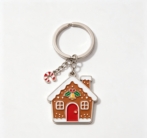 Christmas Gingerbread House Metal Key Chain Enamel <b>Keyring</b> Holiday Hanging Ornament Candy Cane <b>Charm</b> - Product Image 3