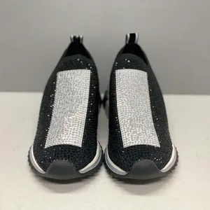 Zapatillas de Diseñador para Hombre, Zapatillas Deportivas Negras y Blancas con Brillo, Entresuela de Gel Plana, Forro de Cuero Genuino con Cristales de Imitación, Caja - Product Image 5