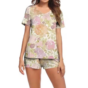 Vendita calda stampa personalizzata da donna <span class=keywords><strong>pigiama</strong></span> vestito bianco lavorato a maglia <span class=keywords><strong>pigiama</strong></span> Set con elastico in vita Sexy e per l'estate autunno e primavera - Product Image 5