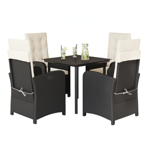 Black Pe <b>Rattan</b> Garden <b>Dining</b> <b>Set</b> 31.5 X 31.5 X 29.1 In <b>4</b> <b>Seater</b> Outdoor Furniture Contemporary Style Weather Resistant - Product Image 1