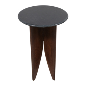 Tavolino Rotondo con Base in Legno di Mango e Piano in Pietra, Decorativo per Soggiorno e Camera da Letto in Spazi Ristretti - Product Image 4