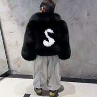 Veste en fourrure de renard véritable pour enfants, motif lettres au dos, manteau d'hiver en vraie fourrure ample pour garçons et filles