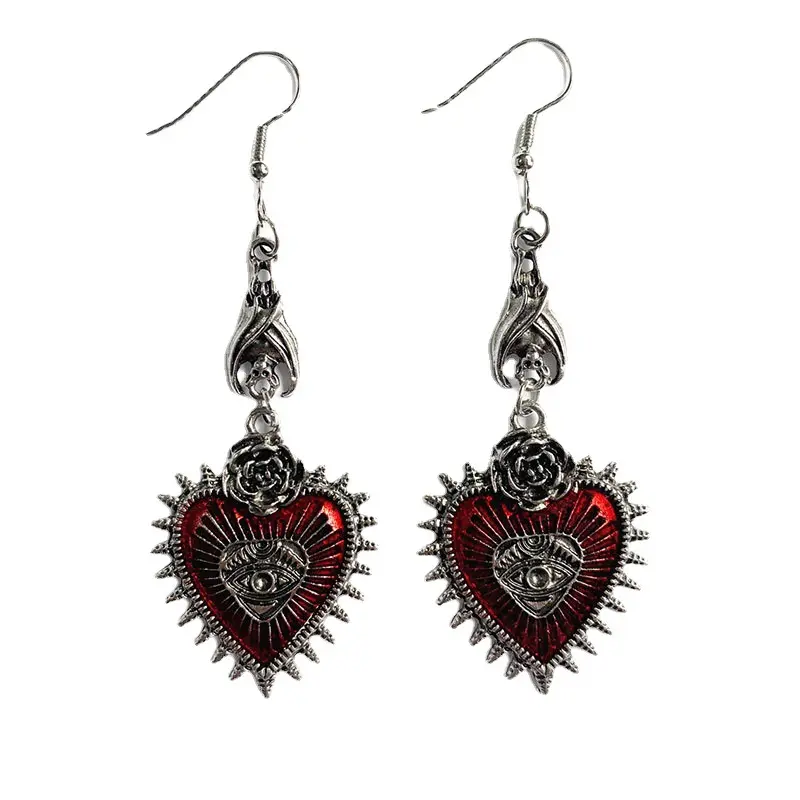 European and American jewelry dark gothic punk jewelry rose heart shape blood eye drop epoxy bat post earrings